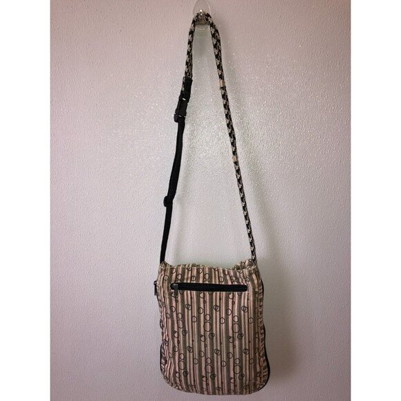 Kavu Pink Gray Striped Crossbody Strap Pockets Casual Canvas Sling Bag Purse - Picture 8 of 16